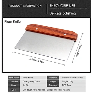 Bakeware Tools Wooden Handle Pastry Scraper and Cutter Stainless Steel Bread Dough Cutter Cake Spatula Tool Kitchen Gadget