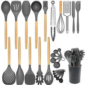 26PCS Silicone Kitchen Utensils Set Heat-Resistant Cookware sets Silicone Cooking Utensils Set with Wooden Handle