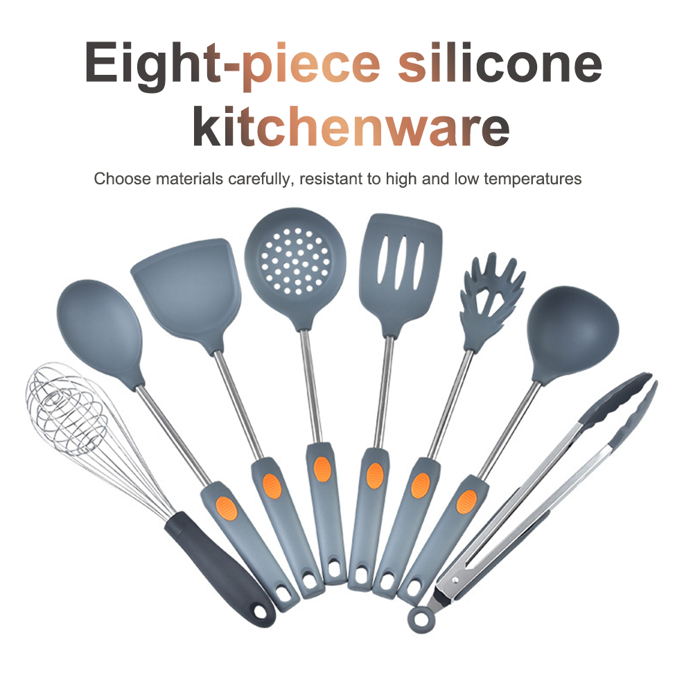 7pcs Silicone Kitchen Utensils Set cookware set gadget Heat Resistant Stainless Steel Handle Silicone Cooking Utensil Set