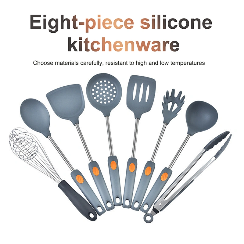 7pcs Silicone Kitchen Utensils Set cookware set gadget Heat Resistant Stainless Steel Handle Silicone Cooking Utensil Set