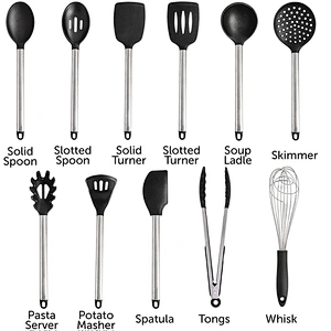 11 pcs kitchen cooking set silicone kitchen accessories gadget Silicone Kitchen Utensils Set with Stainless Steel Handles