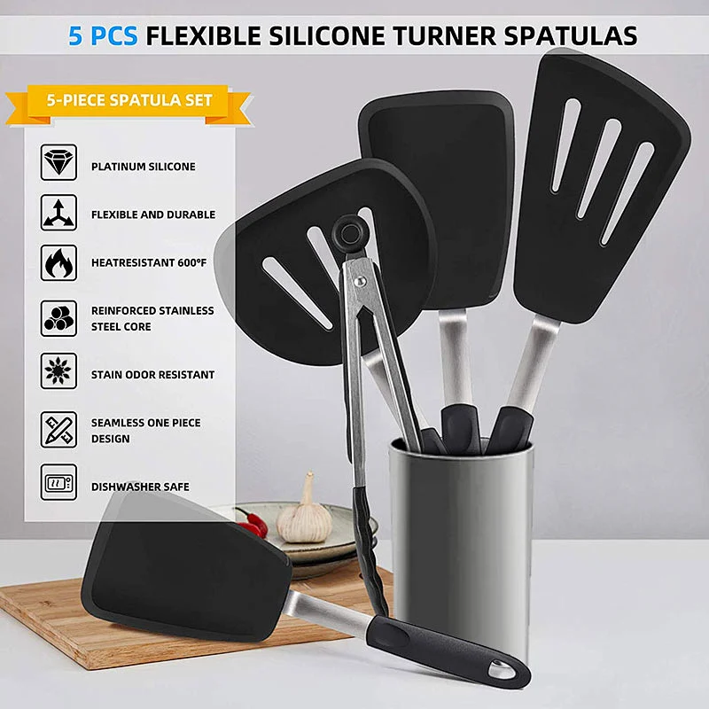 5-Piece Heat Resistant Silicone Spatulas kitchen gadget Silicone Turner Spatula Set cookware sets Silicone Cooking Utensil Set