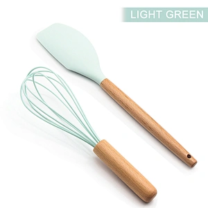 OEM Color Food Grade Manual Wooden Handle Scraper and Whisk Two Pieces Spatula Whisk Set