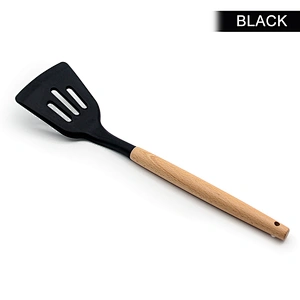 Ready To Ship high quality durable food grade Kitchen silicone slotted turner with beech handle