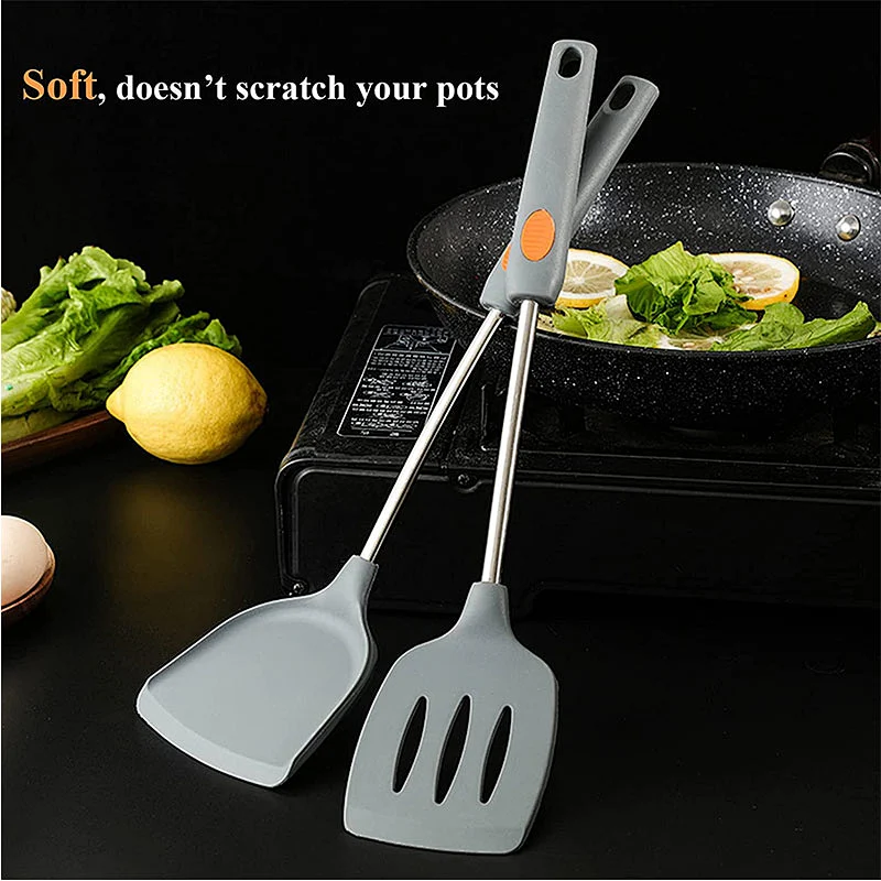 8Pcs Kitchen Cooking Tools with Stainless Steel Handle Kitchen Cookware Set Silicone Cooking Utensils Set with Holder