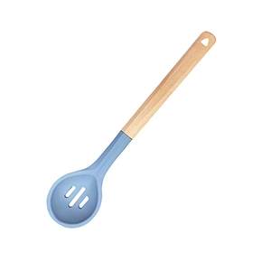 2022 Heat Resistant Non Stick Cooking Utensil Mixing spoon Silicone Wood Handle Kitchen Slotted Spoon