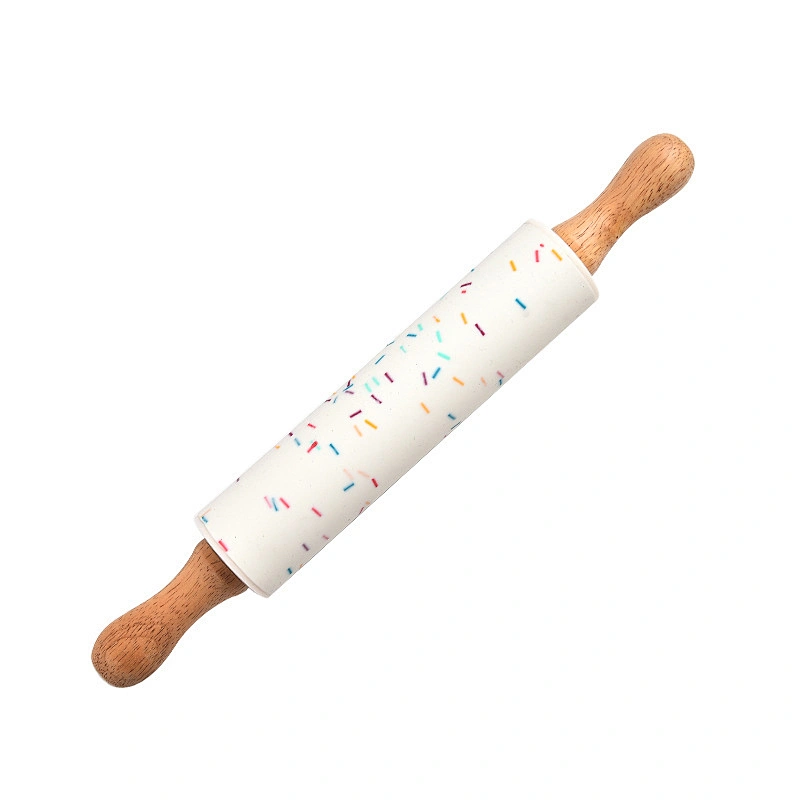 DIY Baking Tool Silicone Rolling Pin Non-Stick Dough Rollers With Wooden Handle Pastry Dough Flour Roller Silicone Dough Roller
