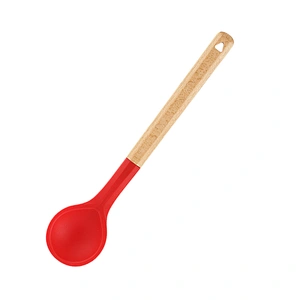 3 Color Food Grade Silicone wood handled Soup Spoon Kids Spoon Kitchen Silicone Spoon Flatware Utensils Accessories