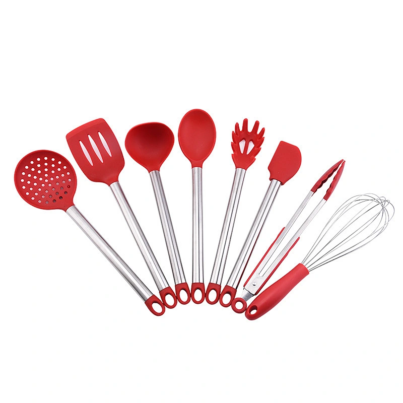 Silicone Kitchenware Cooking Utensils Set Non-stick Cookware Spatula Silicone Kitchen Utensil set with Stainless Steel Handle