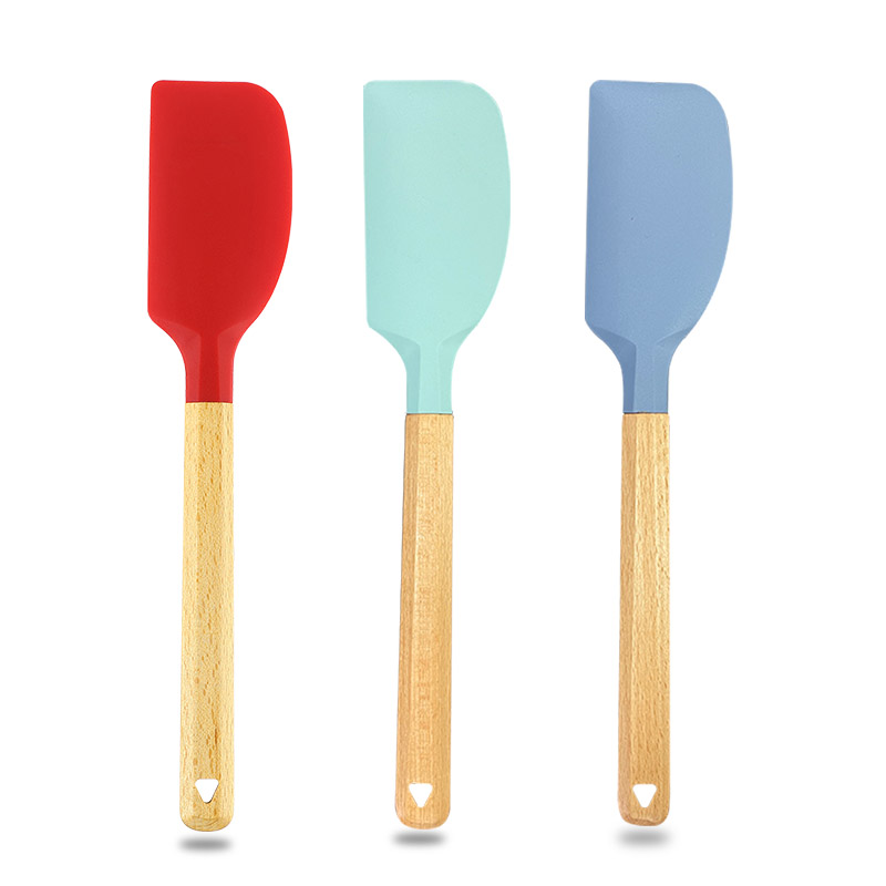 Non-stick silicone spatula Non-Stick Cookware Heat Resistant Kitchen Cooking Utensil Silicone Spatula with Wooden Handle
