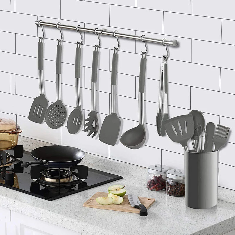 17 Pcs Kitchen Utensils Set Heat Resistant Silicone Cookware set Silicone Cooking Utensil Set with Stainless Steel Hander