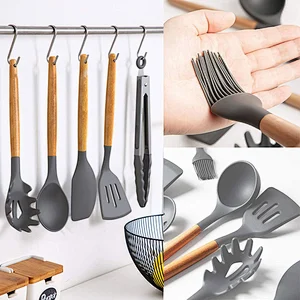 26 Pcs Kitchen Utensils Cooking Utensils Set Heat Resistant Kitchen Gadgets Silicone Cooking Utensil Set with Wooden Handle