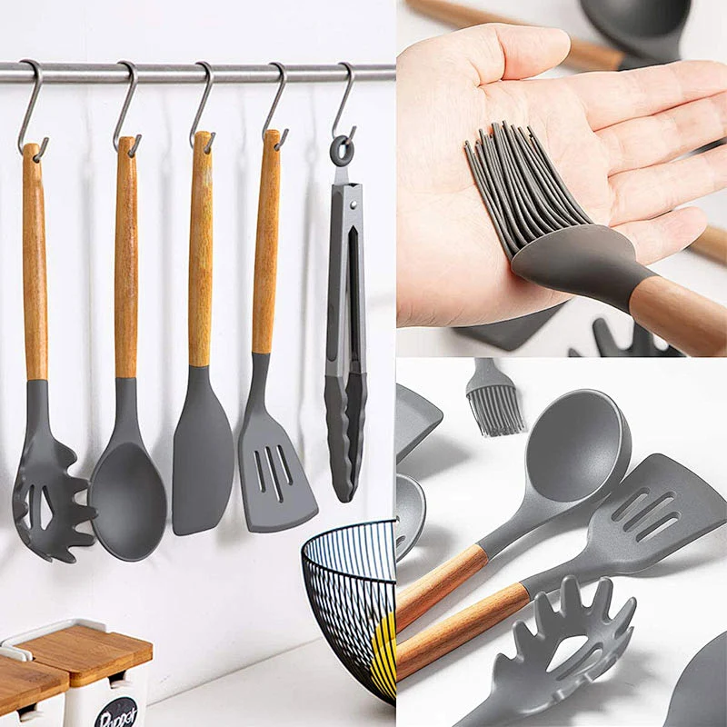 26 Pcs Kitchen Utensils Cooking Utensils Set Heat Resistant Kitchen Gadgets Silicone Cooking Utensil Set with Wooden Handle