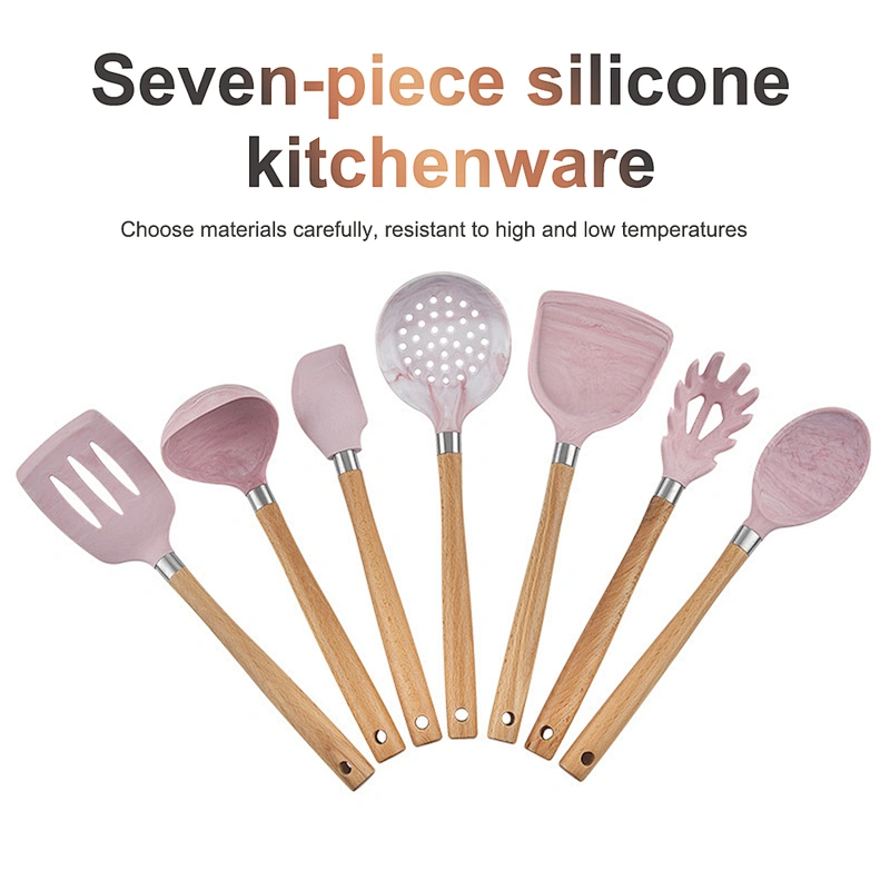 Camping CookWare Kitchen Accessories cooking utensil Tools Set Silicone Kitchen Utensils set with Wooden handle