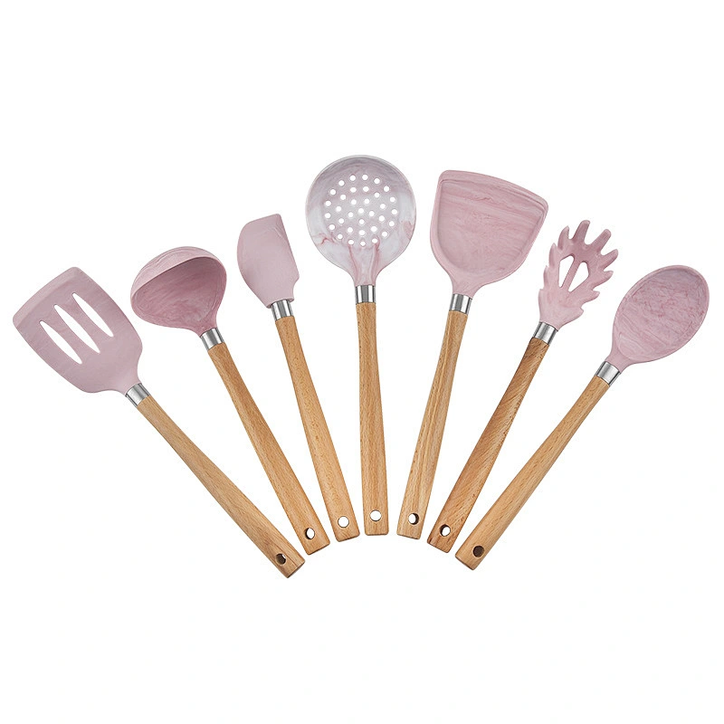 Camping CookWare Kitchen Accessories cooking utensil Tools Set Silicone Kitchen Utensils set with Wooden handle