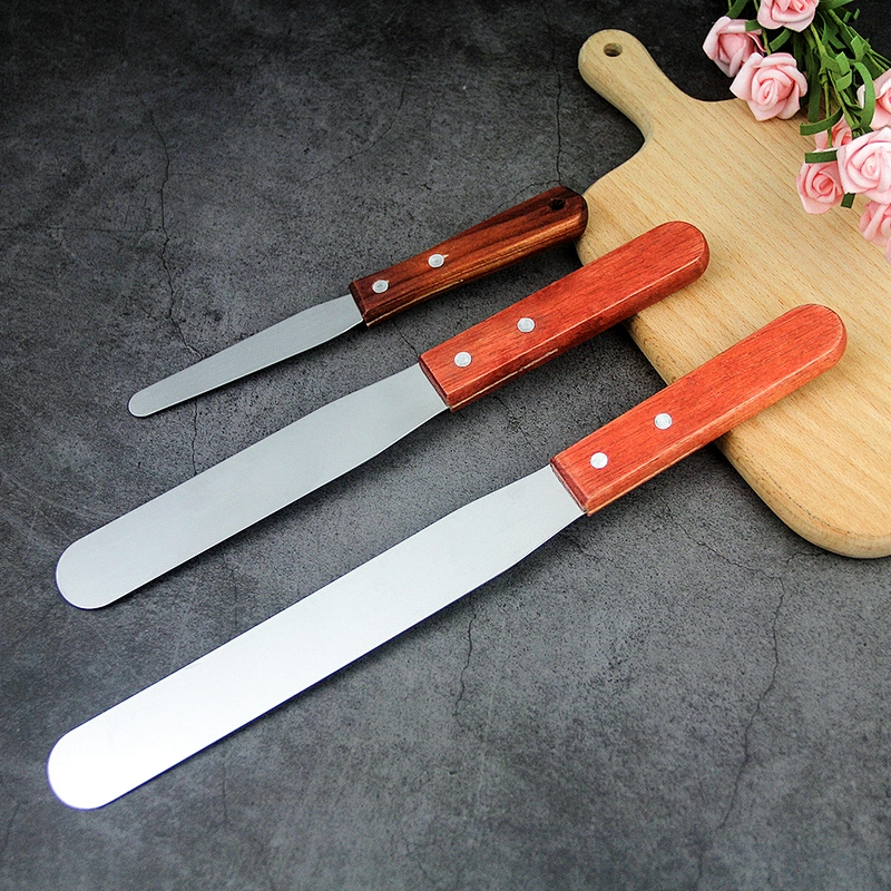 YF Custom Pastry Cake Cream Scraper Butter Spatula With Wooden Handle Cake Baking Icing Spatula