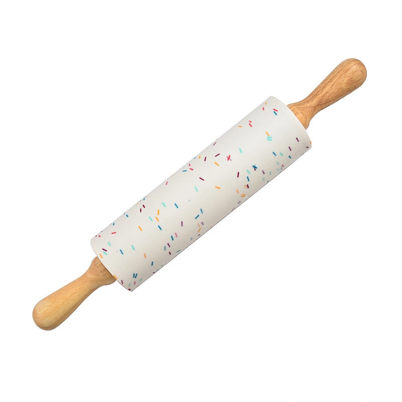 DIY Baking Tool Silicone Rolling Pin Non-Stick Dough Rollers With Wooden Handle Pastry Dough Flour Roller Silicone Dough Roller
