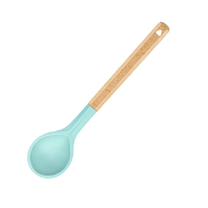 3 Color Food Grade Silicone wood handled Soup Spoon Kids Spoon Kitchen Silicone Spoon Flatware Utensils Accessories