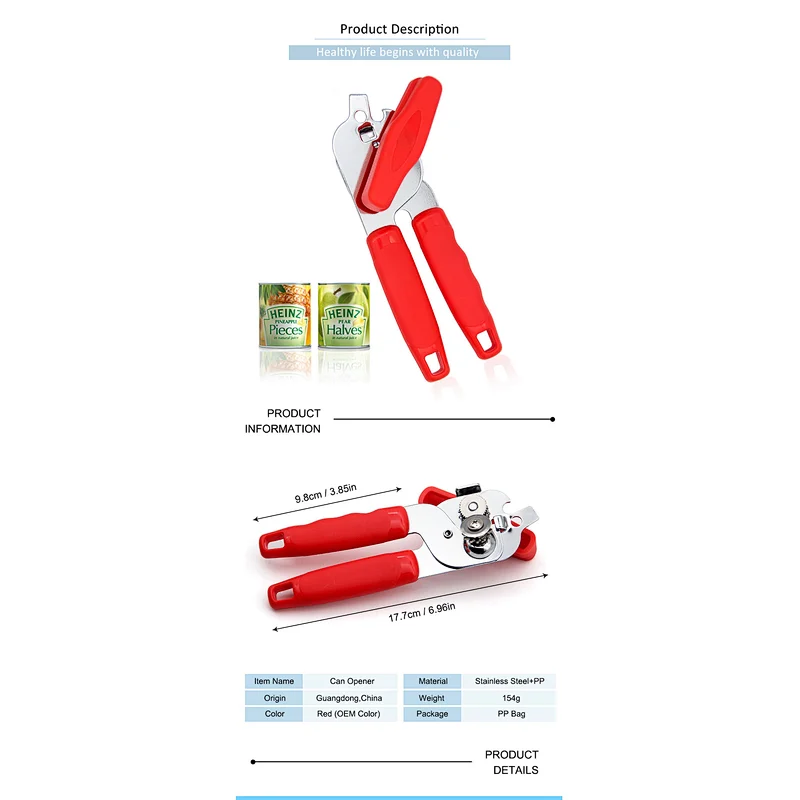 Wholesale Kitchen Gadget Red Color Stainless Steel Safety Manual Opener