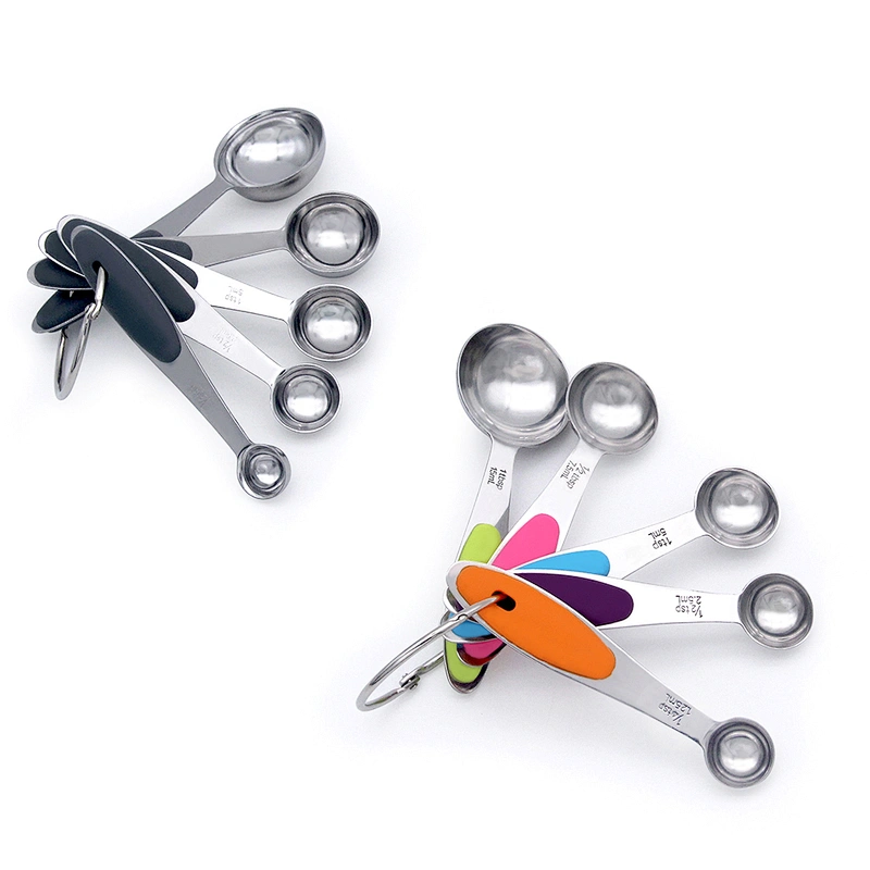 Amazon hot seller stainless steel silicone handle 5pcs measuring spoon