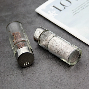 BBQ Mini Salt and Pepper Grinder Set Adjustable 5in 1 Spice Mill Set with plastic Base glass bottle Cooking Gadget