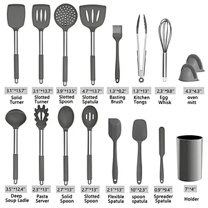 17 Pcs Kitchen Utensils Set Heat Resistant Silicone Cookware set Silicone Cooking Utensil Set with Stainless Steel Hander