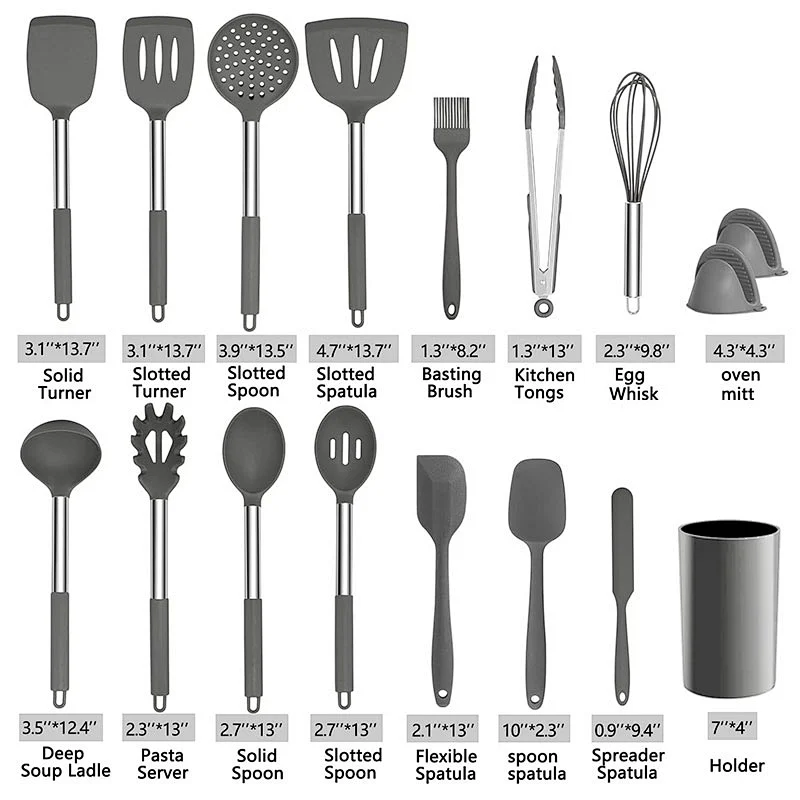 17 Pcs Kitchen Utensils Set Heat Resistant Silicone Cookware set Silicone Cooking Utensil Set with Stainless Steel Hander