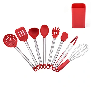 Silicone Kitchenware Cooking Utensils Set Non-stick Cookware Spatula Silicone Kitchen Utensil set with Stainless Steel Handle