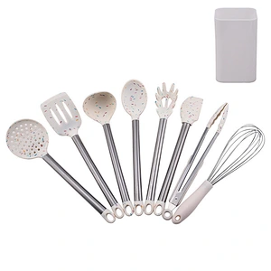 Silicone Kitchenware Cooking Utensils Set Non-stick Cookware Spatula Silicone Kitchen Utensil set with Stainless Steel Handle