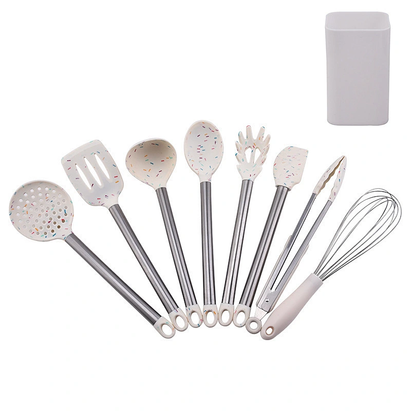 Silicone Kitchenware Cooking Utensils Set Non-stick Cookware Spatula Silicone Kitchen Utensil set with Stainless Steel Handle