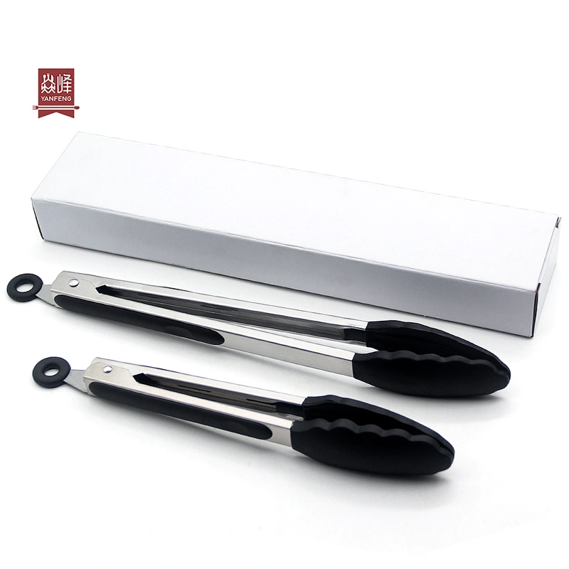 Hot selling professional BBQ tool silicone stainless steel 9'' 12'' food tong