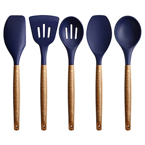 5 Pieces Silicone Cooking Utensils set Kitchen Gadgets Non Stick Silicone Kitchen Utensils Set with Wood Handle