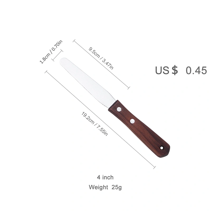 YF Custom Pastry Cake Cream Scraper Butter Spatula With Wooden Handle Cake Baking Icing Spatula