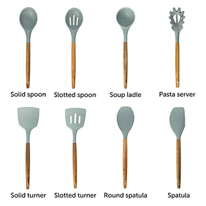 8 pcs Silicone Kitchen Utensil Set Silicone Kitchen Accessories Cooking Utensils Set With Natural Acacia Wooden
