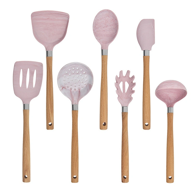 Camping CookWare Kitchen Accessories cooking utensil Tools Set Silicone Kitchen Utensils set with Wooden handle
