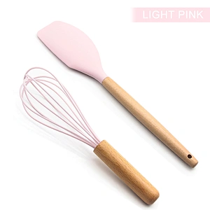 OEM Color Food Grade Manual Wooden Handle Scraper and Whisk Two Pieces Spatula Whisk Set
