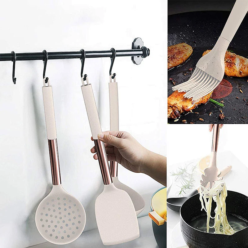 24pcs Silicone Kitchen Utensils Set Non stick Kitchen Cookware set with Stainless Steel Handle Silicone Cooking Utensil Set
