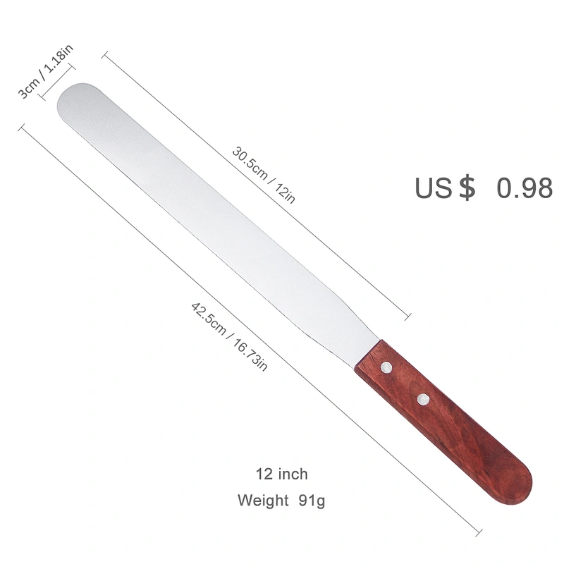 YF Custom Pastry Cake Cream Scraper Butter Spatula With Wooden Handle Cake Baking Icing Spatula