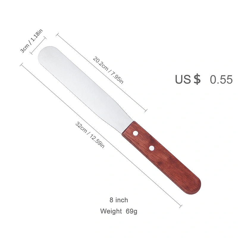 YF Custom Pastry Cake Cream Scraper Butter Spatula With Wooden Handle Cake Baking Icing Spatula