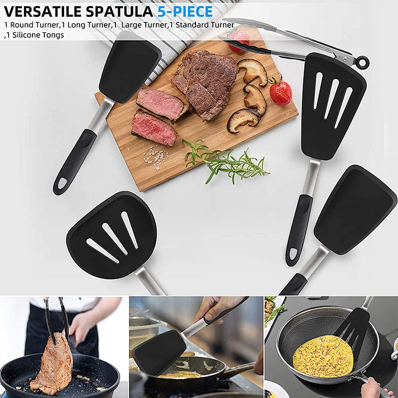 5-Piece Heat Resistant Silicone Spatulas kitchen gadget Silicone Turner Spatula Set cookware sets Silicone Cooking Utensil Set