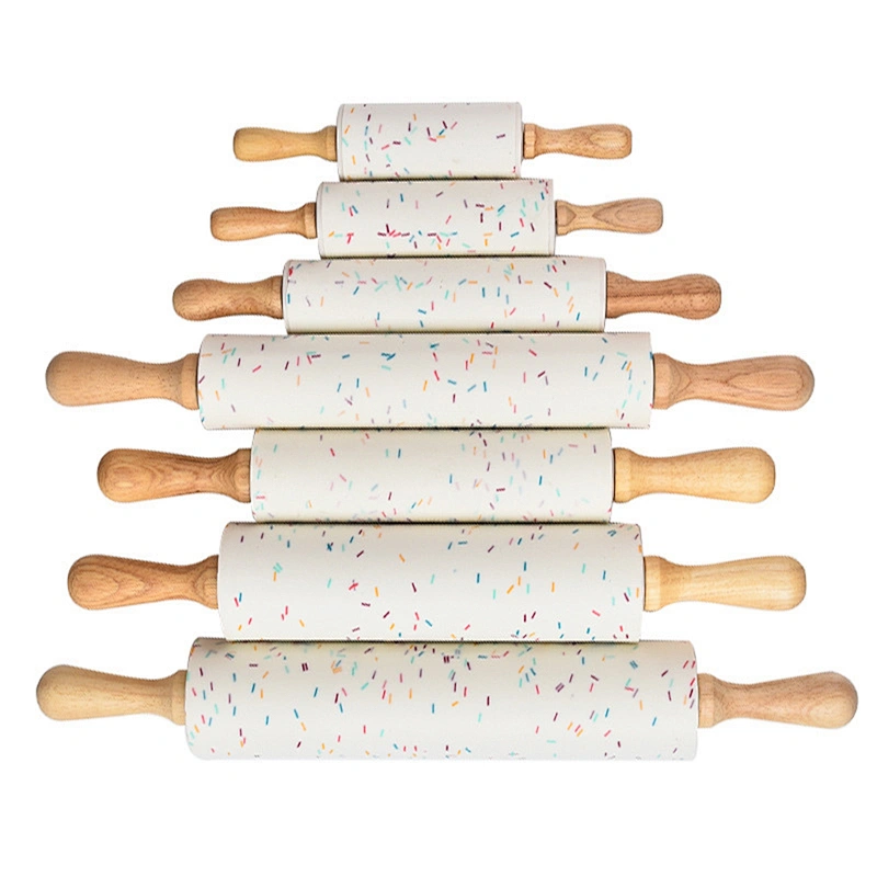 DIY Baking Tool Silicone Rolling Pin Non-Stick Dough Rollers With Wooden Handle Pastry Dough Flour Roller Silicone Dough Roller