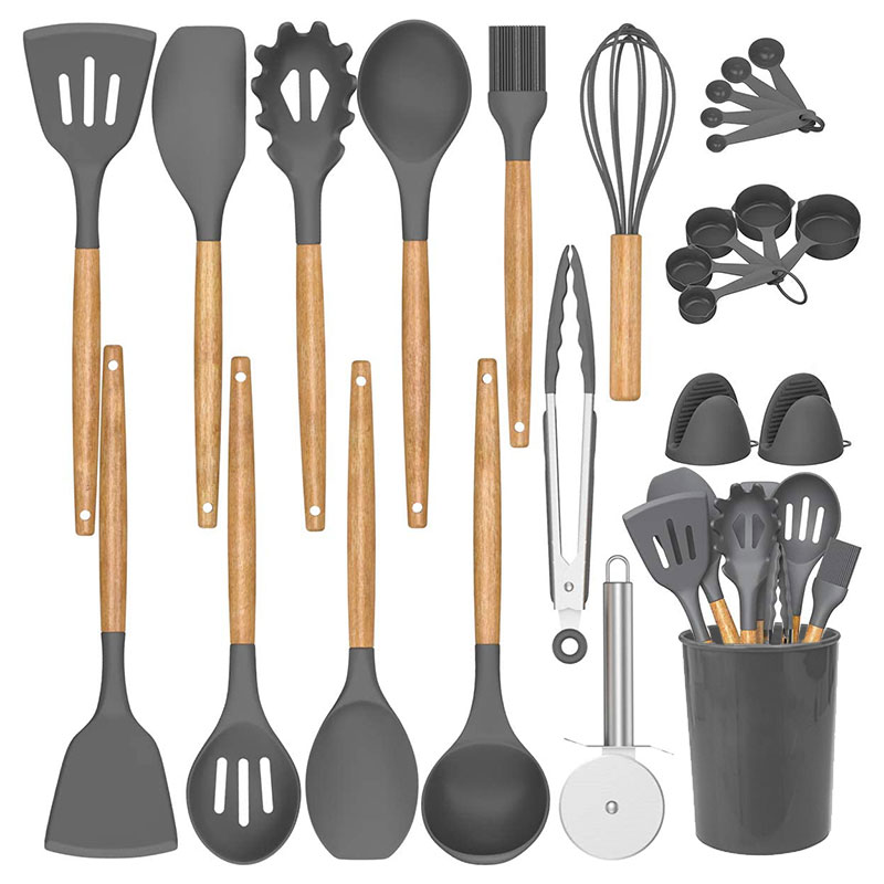 26 Pcs Kitchen Utensils Cooking Utensils Set Heat Resistant Kitchen Gadgets Silicone Cooking Utensil Set with Wooden Handle