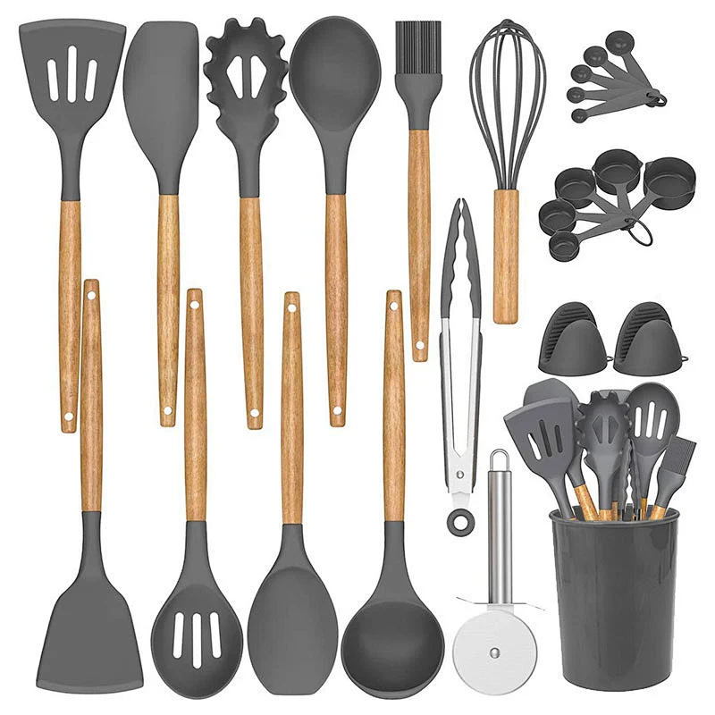 26 Pcs Kitchen Utensils Cooking Utensils Set Heat Resistant Kitchen Gadgets Silicone Cooking Utensil Set with Wooden Handle