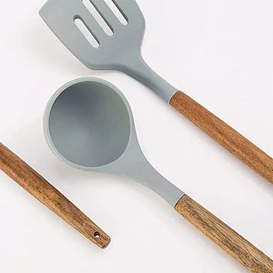 8 pcs Silicone Kitchen Utensil Set Silicone Kitchen Accessories Cooking Utensils Set With Natural Acacia Wooden