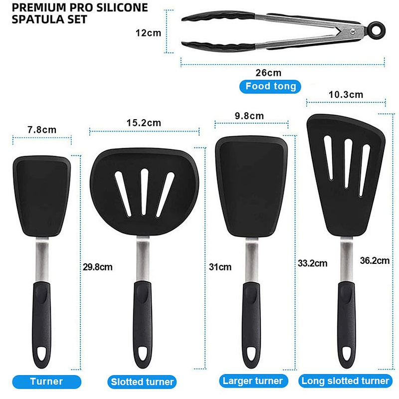 5-Piece Heat Resistant Silicone Spatulas kitchen gadget Silicone Turner Spatula Set cookware sets Silicone Cooking Utensil Set