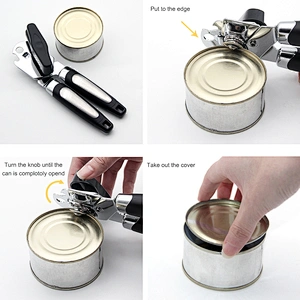 Comfortable grips safety stainless steel black manual can opener