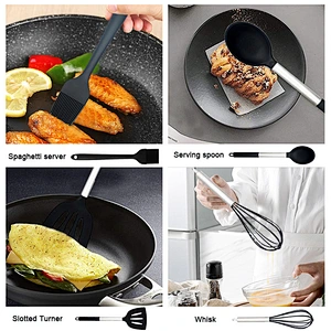 15pcs Silicone Cooking Utensil Set Non-stick Heat Resistant Silicone Kitchen Cooking Utensils Set with Stainless Steel Handle