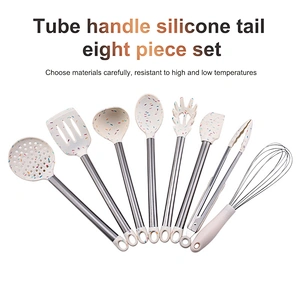 Silicone Kitchenware Cooking Utensils Set Non-stick Cookware Spatula Silicone Kitchen Utensil set with Stainless Steel Handle