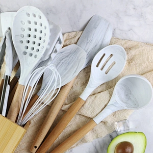 amazon top seller 12 Piece silicone kitchen accessories cooking utensils set marble cookware cozinha silicone kitchen utensils