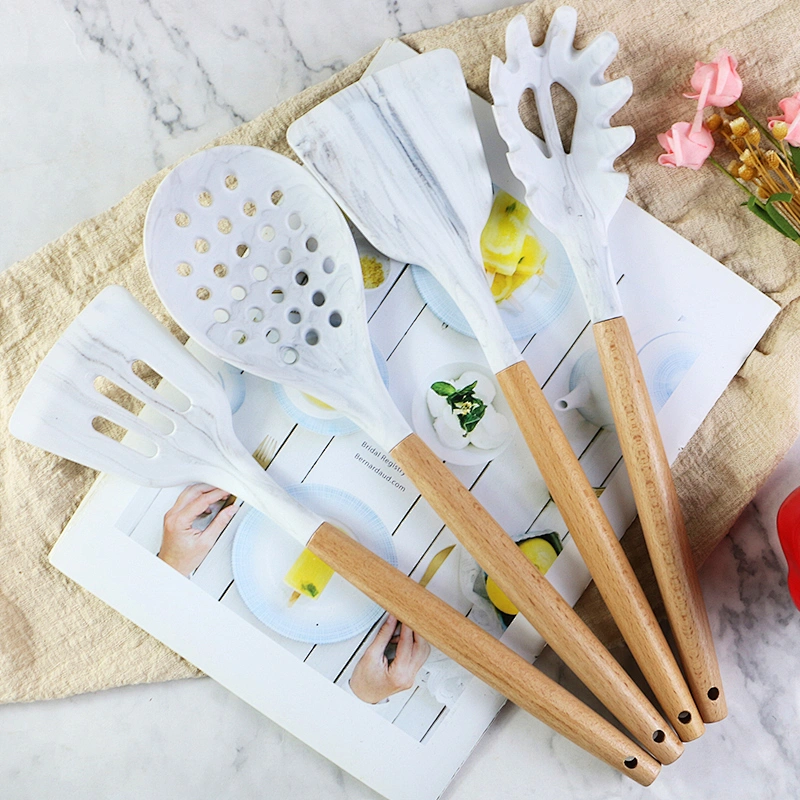 amazon top seller 12 Piece silicone kitchen accessories cooking utensils set marble cookware cozinha silicone kitchen utensils